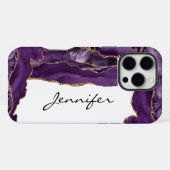Coque iPhone 16 Pro Max Étui iPhone en agate géode or violet (Verso Horizontal)