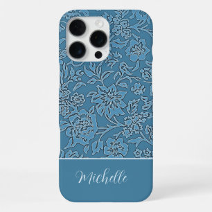 Coque iPhone 16 Pro Max Étui iPhone / iPad à fleurs bleu personnalisé