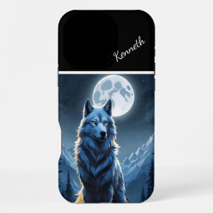 Coque iPhone 16 Pro Max Faits saillants de la Pleine lune Howling Wolf