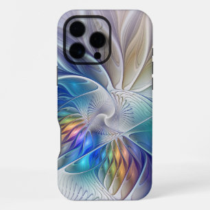 Coque iPhone 16 Pro Max Fantaisie florale, fleur fractale abstraite coloré