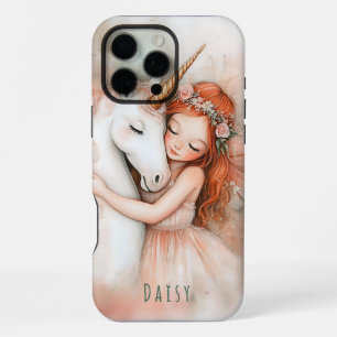 Coque iPhone 16 Pro Max Fée et Licorne Rose Personnalisée Fantaisiste