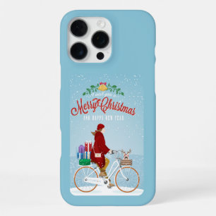 Coque iPhone 16 Pro Max Femme en vélo rouge Joyeux Noël Téléphone