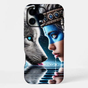 Coque iPhone 16 Pro Max Femme indienne native et loup loyal