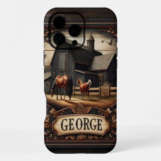 Coque iPhone 16 Pro Max Ferme Rustique Avec Chevaux (Verso)