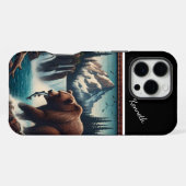 Coque iPhone 16 Pro Max Festin de grizzli près d'une cascade (Verso Horizontal)