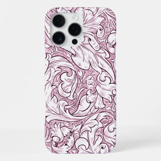 Coque iPhone 16 Pro Max Feuillage baroque orné rose (Verso)
