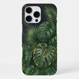 Coque iPhone 16 Pro Max Feuilles botaniques tropicales élégantes en vert f