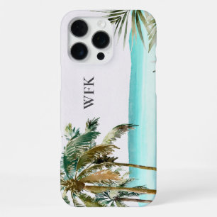 Coque iPhone 16 Pro Max Feuilles de palmier tropicales monogrammées Plage