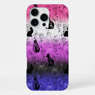 Coque iPhone 16 Pro Max Fierté genderfluid Chat Noir - Sorcière Mystique