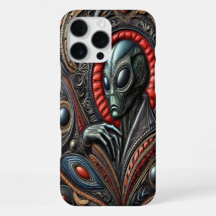 Coque iPhone 16 Pro Max Figure Alien Parmi les Dessins Cosmiques