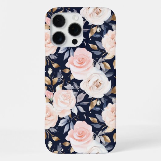 Coque iPhone 16 Pro Max Fleur abstrait bleu rose chic (Verso)