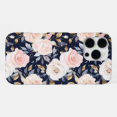 Coque iPhone 16 Pro Max Fleur abstrait bleu rose chic (Verso Horizontal)