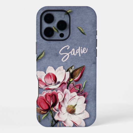 Coque iPhone 16 Pro Max Fleur Bleu Denim Monogrammé (Verso)