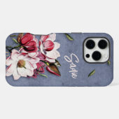 Coque iPhone 16 Pro Max Fleur Bleu Denim Monogrammé (Verso Horizontal)
