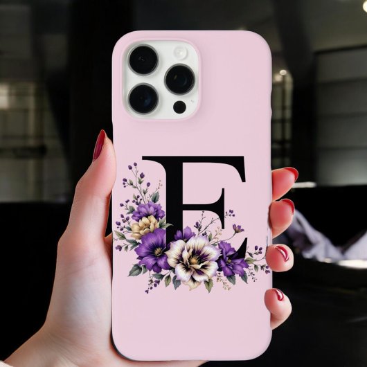 Coque iPhone 16 Pro Max Fleur de lavande : Monogramme Initial 'E'