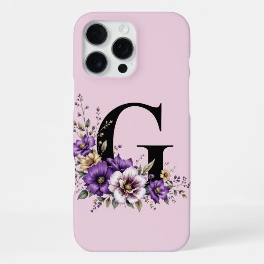 Coque iPhone 16 Pro Max Fleur de lavande : Monogramme Initial 'G' (Verso)