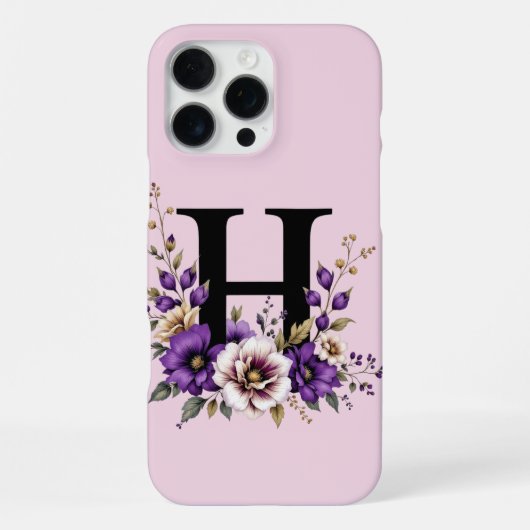 Coque iPhone 16 Pro Max Fleur de lavande : Monogramme Initial 'H' (Verso)