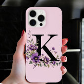 Coque iPhone 16 Pro Max Fleur de lavande : Monogramme Initial 'K'