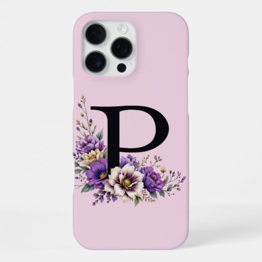 Coque iPhone 16 Pro Max Fleur de lavande : Monogramme Initial 'P' (Verso)