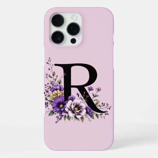 Coque iPhone 16 Pro Max Fleur de lavande : Monogramme Initial 'R' (Verso)