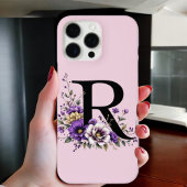 Coque iPhone 16 Pro Max Fleur de lavande : Monogramme Initial 'R'
