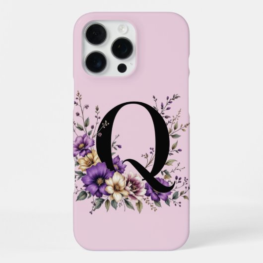 Coque iPhone 16 Pro Max Fleur de lavande : 'Q' initial monogramme (Verso)