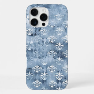 Coque iPhone 16 Pro Max Fleur-de-Lis Élégant - Français Bleu Vintage