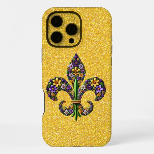 Coque iPhone 16 Pro Max Fleur de lis Floral Mardi Gras (Verso)