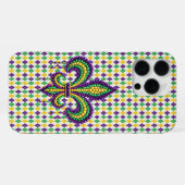 Coque iPhone 16 Pro Max Fleur de lis Mardi Gras vert jaune violet (Verso Horizontal)