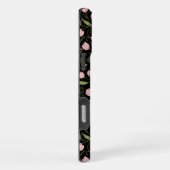 Coque iPhone 16 Pro Max Fleur mignonne, rose sur noir avec motif répétitif (Côté droit)