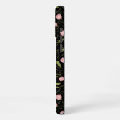 Coque iPhone 16 Pro Max Fleur mignonne, rose sur noir avec motif répétitif (Côté gauche)
