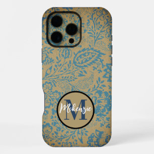 Coque iPhone 16 Pro Max Fleur sauvage vintage bleu foncé et marron