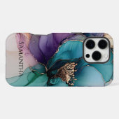 Coque iPhone 16 Pro Max Fleur Turquoise Violette Or (Verso Horizontal)