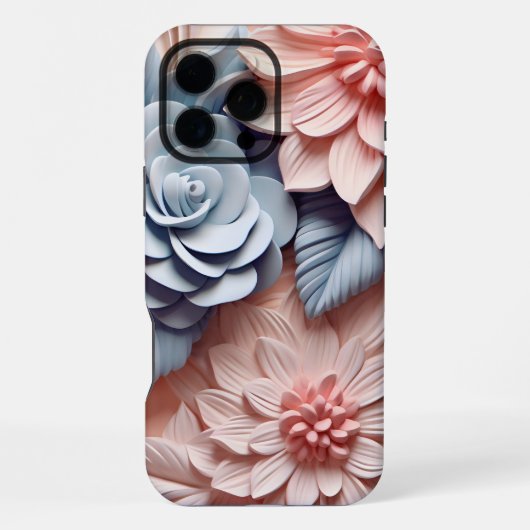 Coque iPhone 16 Pro Max Fleurs 3D roses et bleues (Verso)