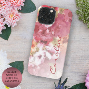 Coque iPhone 16 Pro Max Fleurs aquarelles rose corail rouge orange