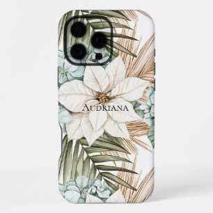 Coque iPhone 16 Pro Max Fleurs blanches bleues tropicales