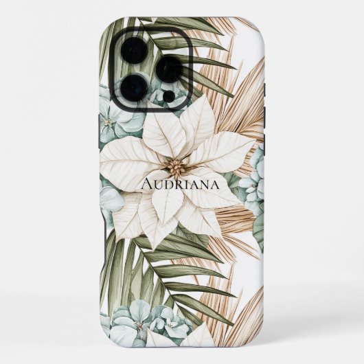 Coque iPhone 16 Pro Max Fleurs blanches bleues tropicales (Verso)