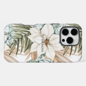 Coque iPhone 16 Pro Max Fleurs blanches bleues tropicales (Verso Horizontal)