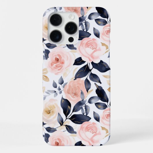 Coque iPhone 16 Pro Max Fleurs Chic Bleu Rose (Verso)