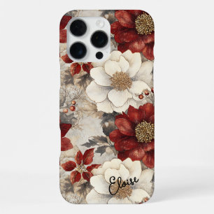Coque iPhone 16 Pro Max Fleurs de Noël rouges et blanches personnalisées v