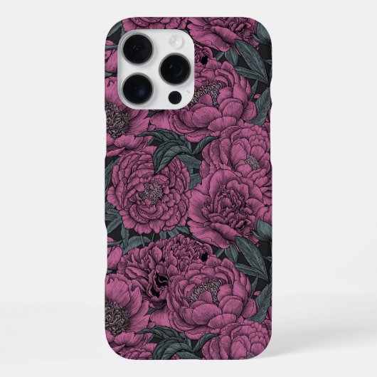 Coque iPhone 16 Pro Max Fleurs de pivoines violettes (Verso)