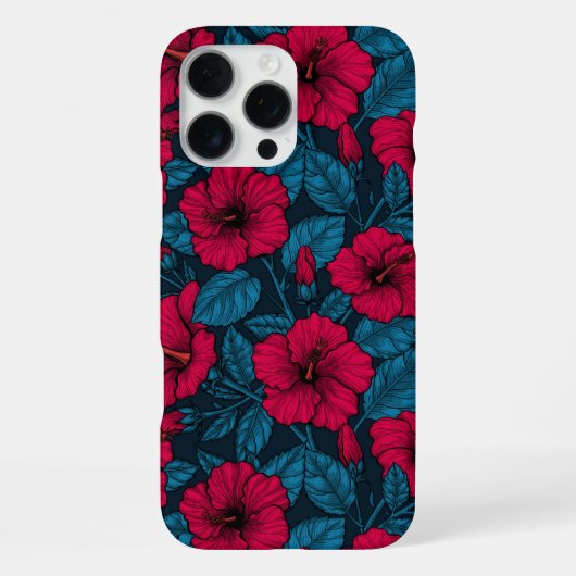 Coque iPhone 16 Pro Max Fleurs d'hibiscus rouges (Verso)