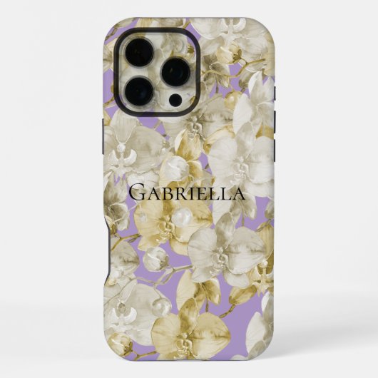 Coque iPhone 16 Pro Max Fleurs d'orchidées à crème violette (Verso)