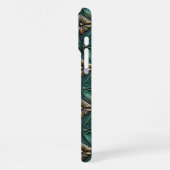 Coque iPhone 16 Pro Max Fleurs dorées et vertes en relief (Côté gauche)