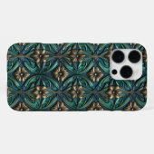 Coque iPhone 16 Pro Max Fleurs dorées et vertes en relief (Verso Horizontal)