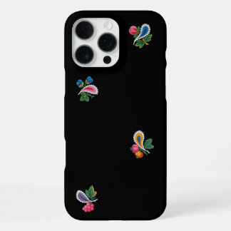 Coque iPhone 16 Pro Max Fleurs, feuilles et paisleys noirs fabuleux brilla