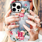 Coque iPhone 16 Pro Max Fleurs monogrammes roses et pêche