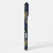 Coque iPhone 16 Pro Max Flocons dorés sur fond bleu marine (Côté droit)