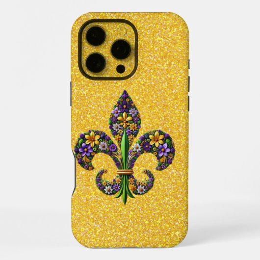 Coque iPhone 16 Pro Max Floral Mardi Gras fleur de lis (Verso)