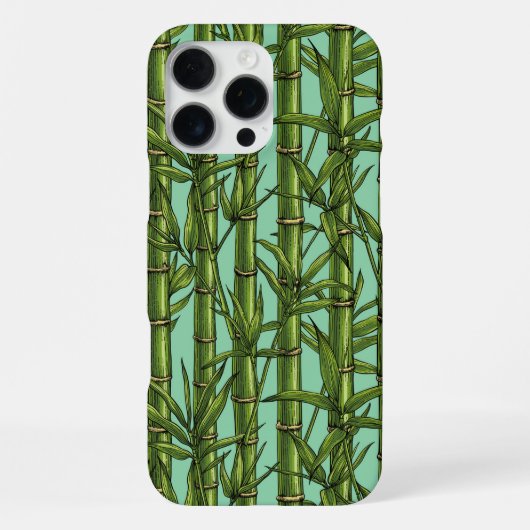 Coque iPhone 16 Pro Max Forêt de bambou sur bleu clair (Verso)